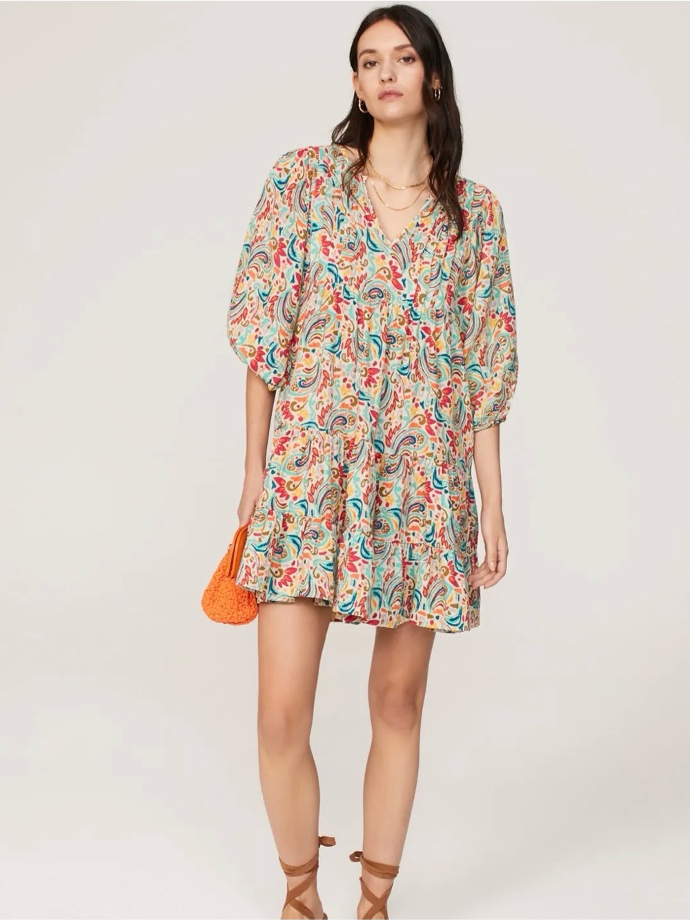 Marine Layer Multicolor Paisley V-Neck Mini Dress